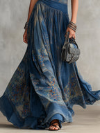 Granatowa boho sukienka maxi bez rękawów