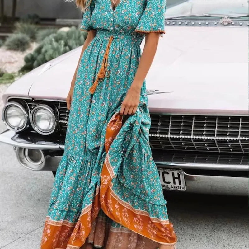Rozalia – boho sukienka maxi z dekoltem V