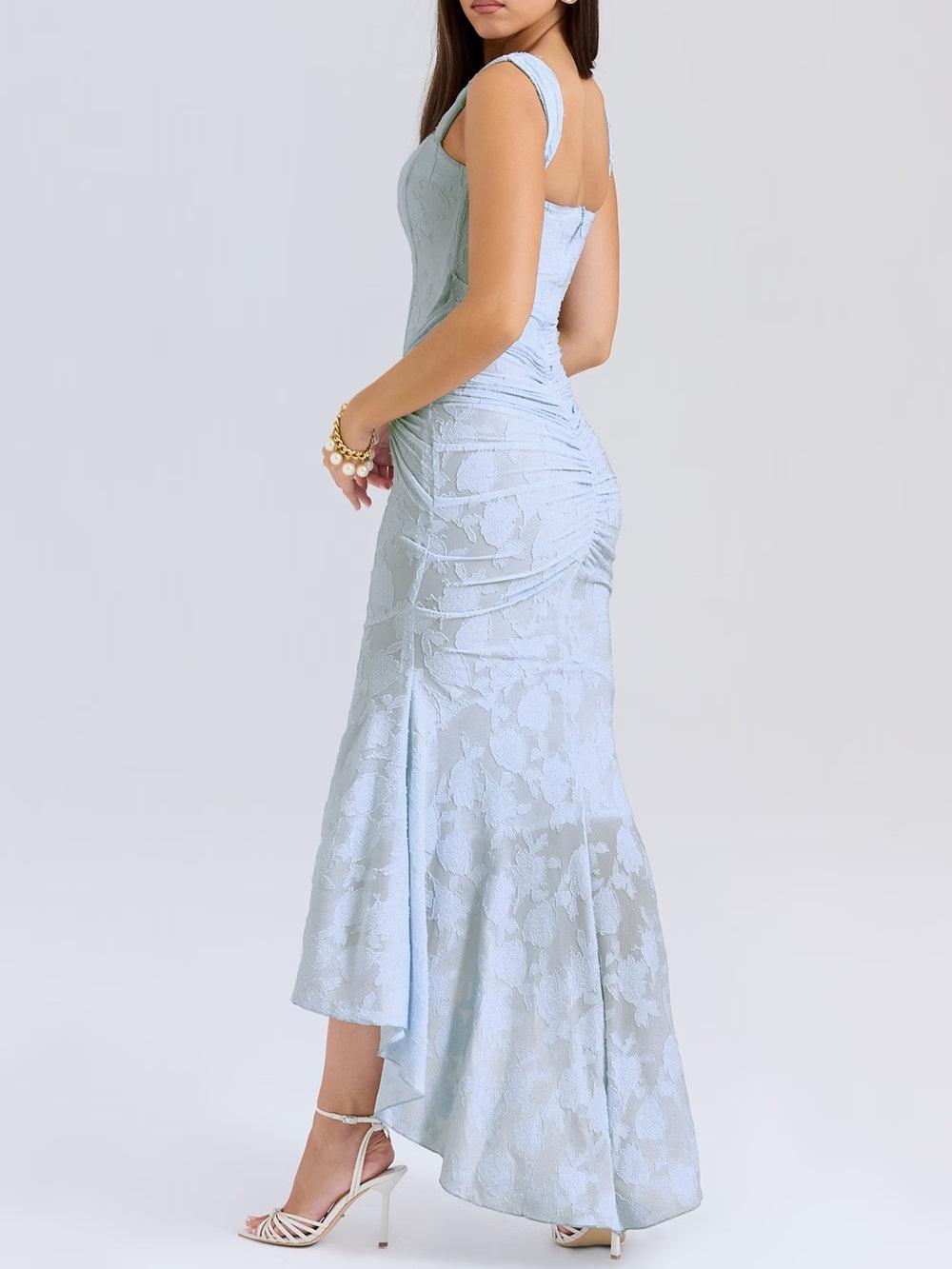 Niebieska dzwonkowa sukienka maxi