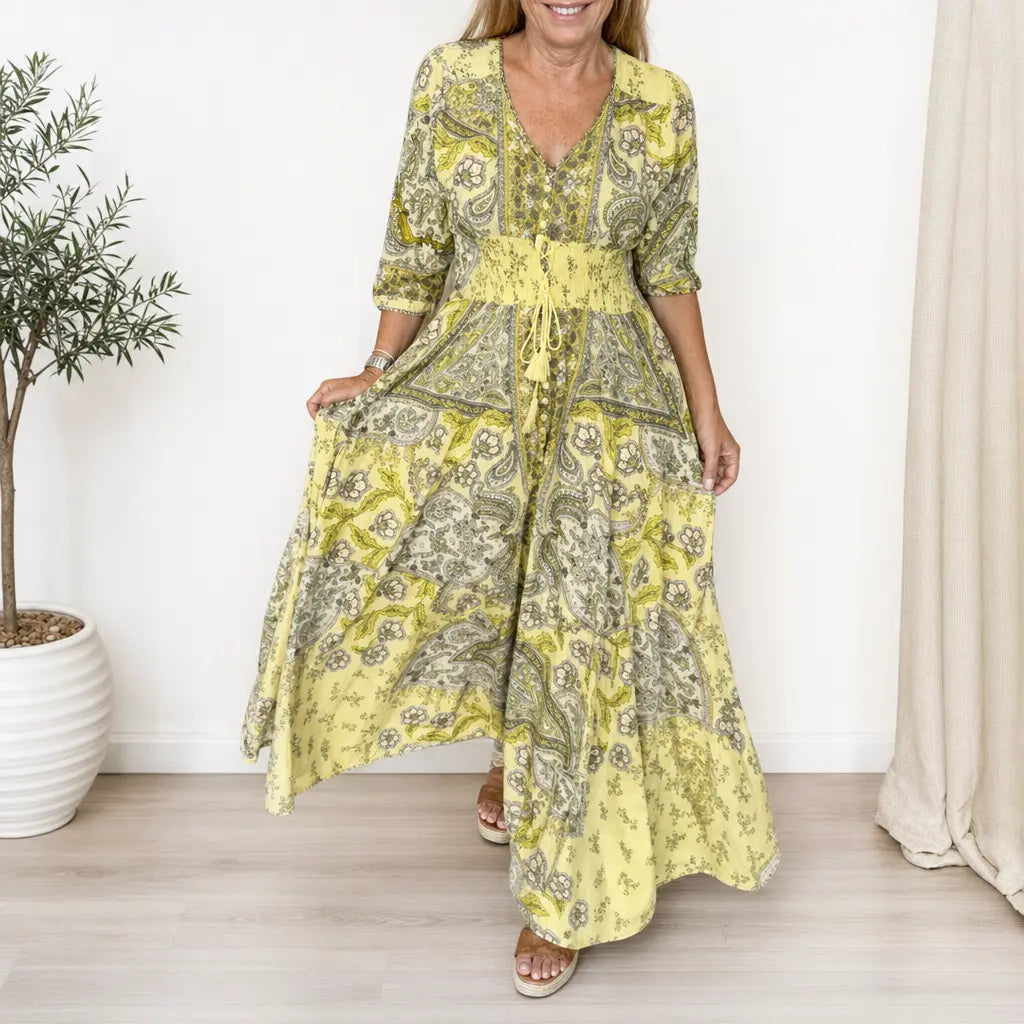 Aisha – sukienka maxi z orientalnym nadrukiem paisley