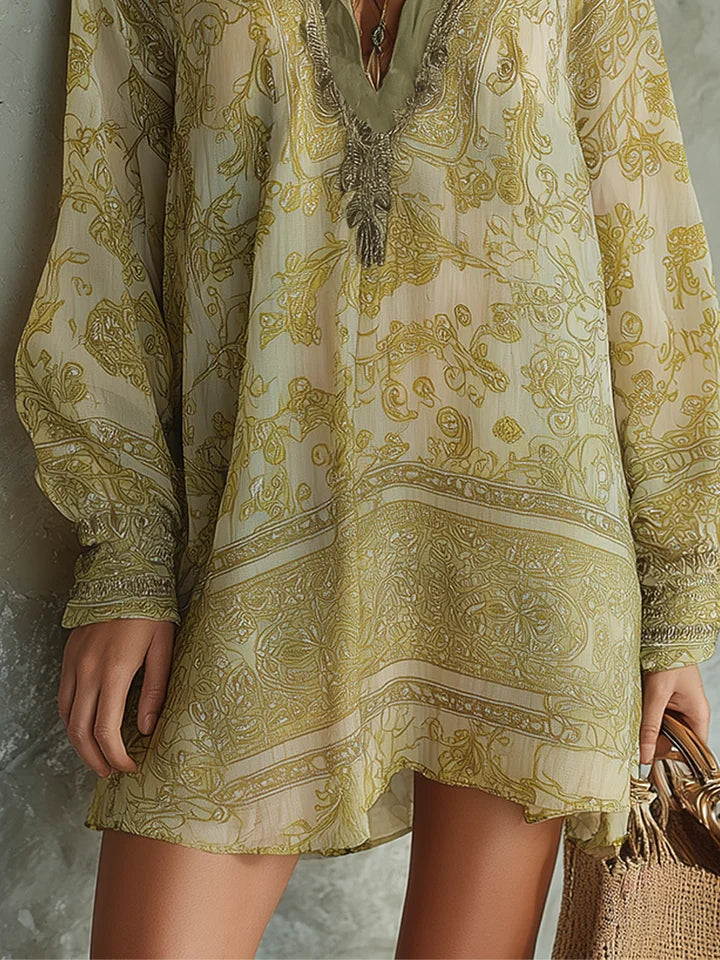 Boho Printowana Luźna Sukienka Mini