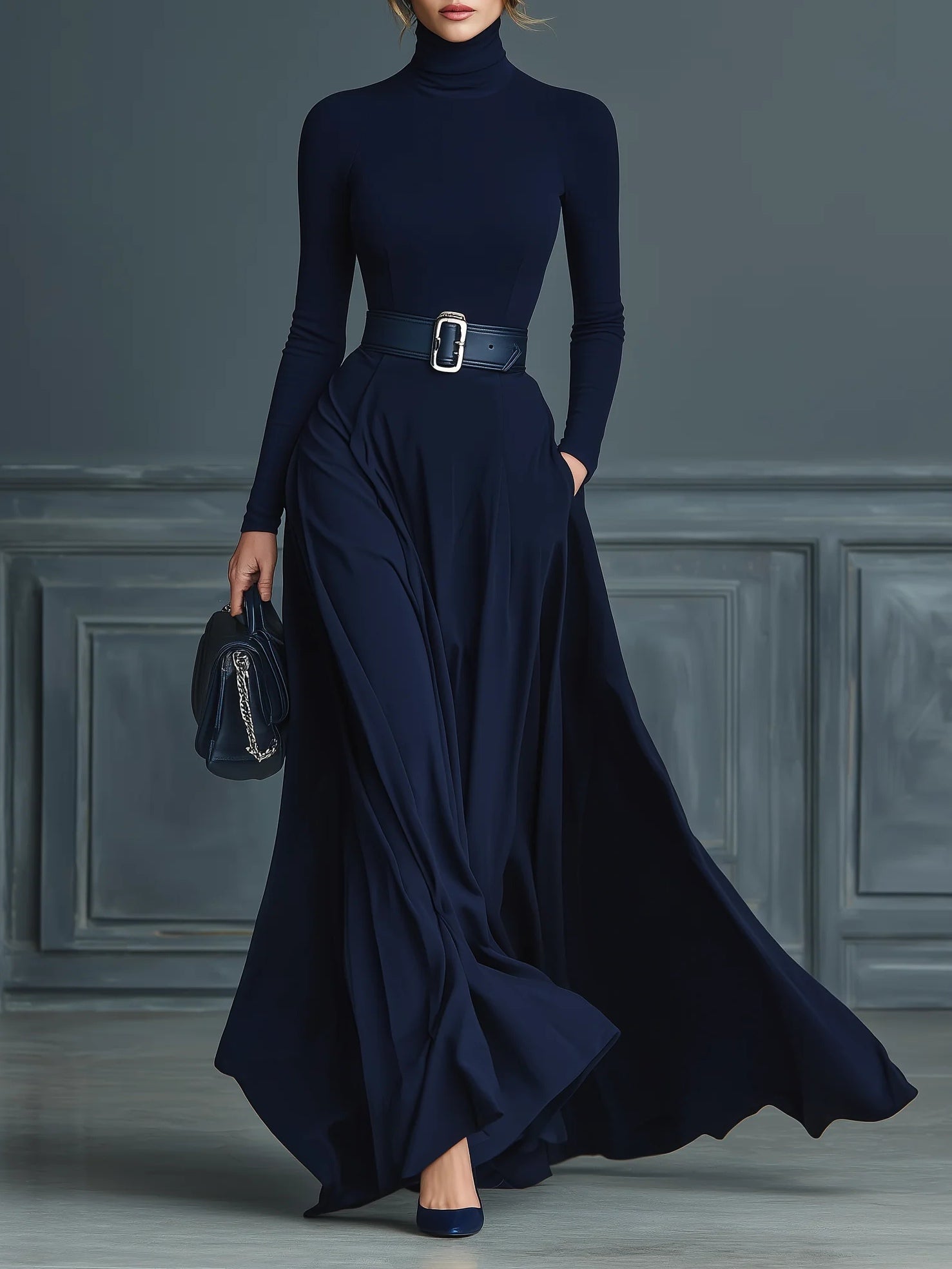 Kornelia - sukienka maxi kołnierz
