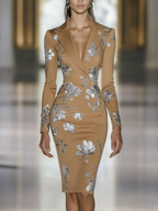 Elegancka Midi Sukienka w Niebieski Kwiatowy Wzór