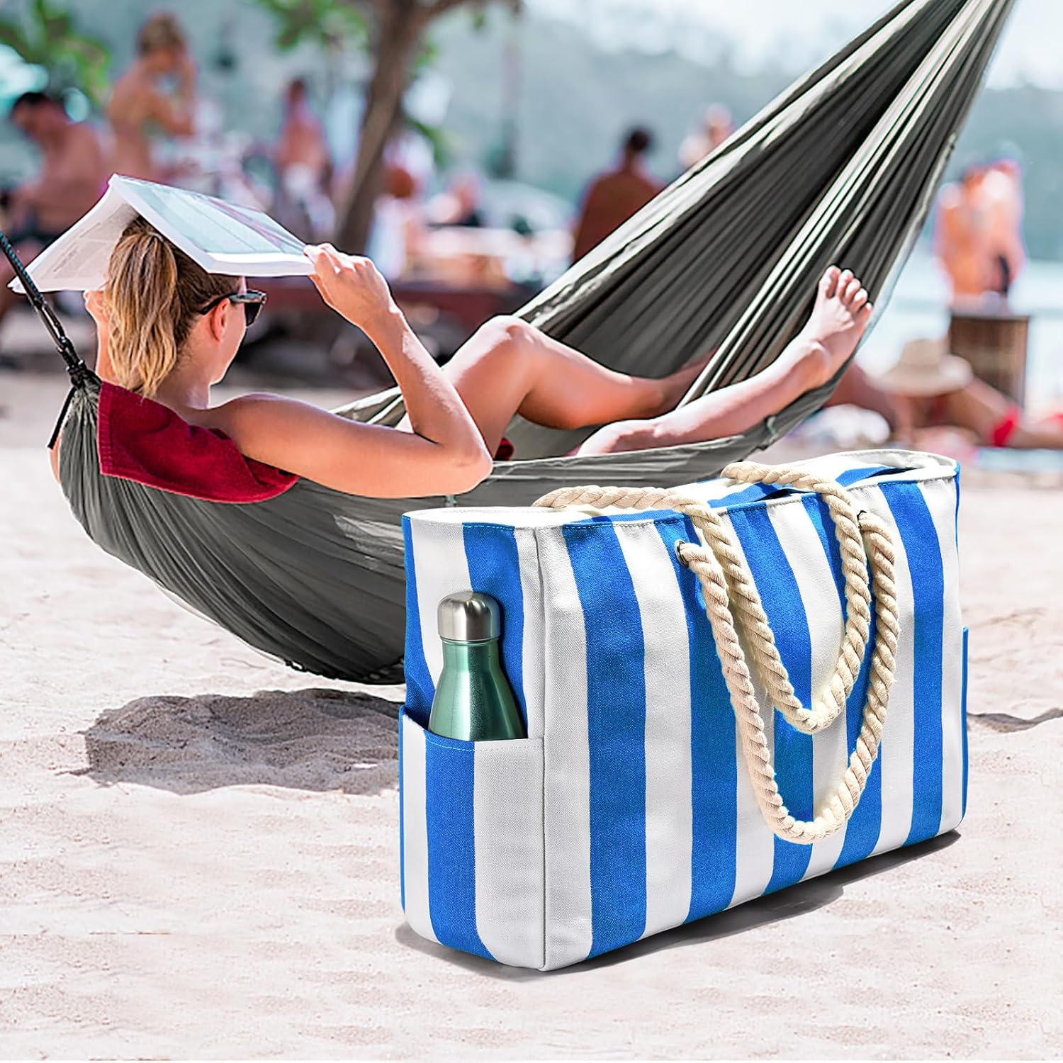 Wodoodporna i piaskoodporna duża tote torba plażowa