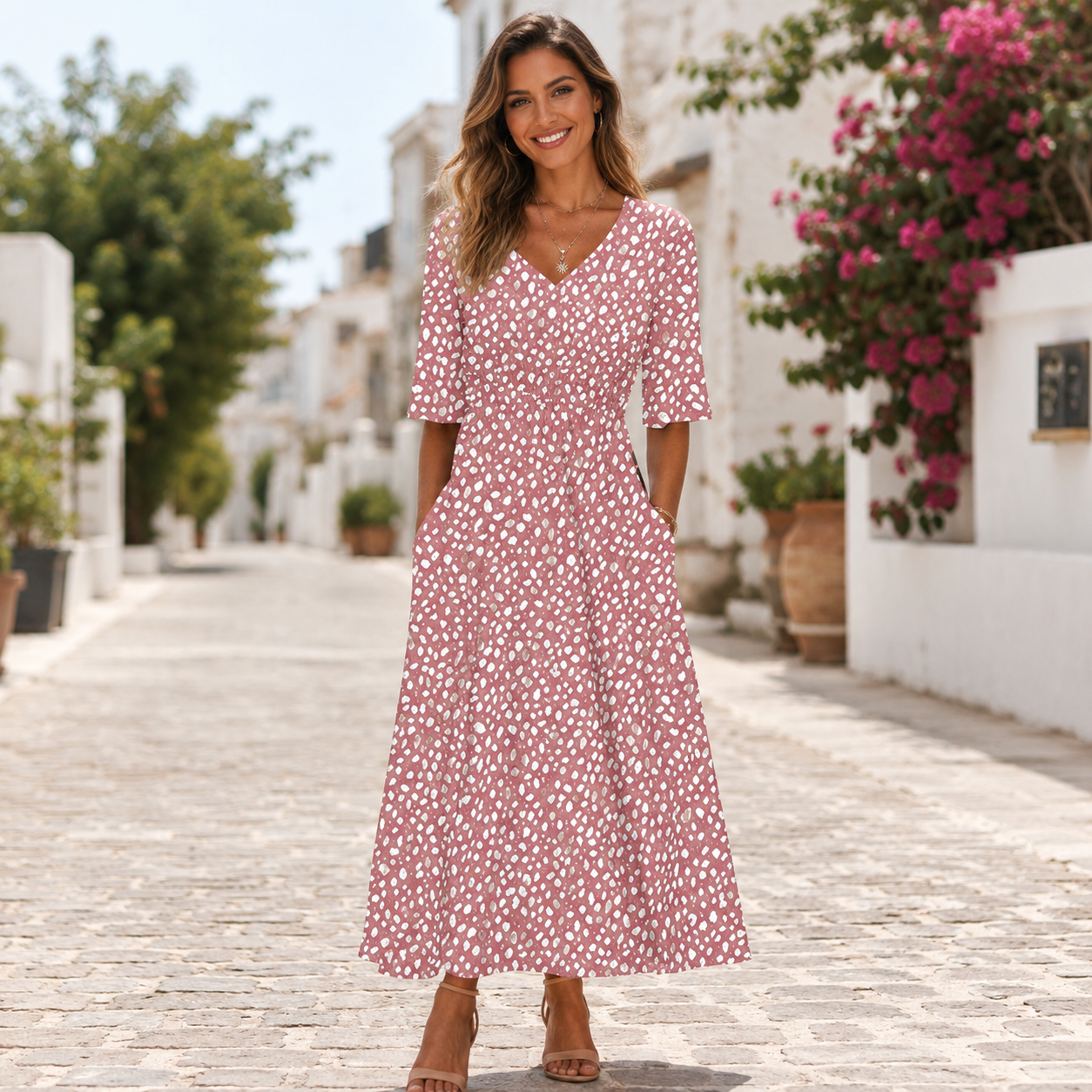 Tess – elegancka sukienka midi z wysmuklającym krojem