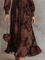 Brązowa Sukienka Maxi z Zapięciem w Stylu Paisley