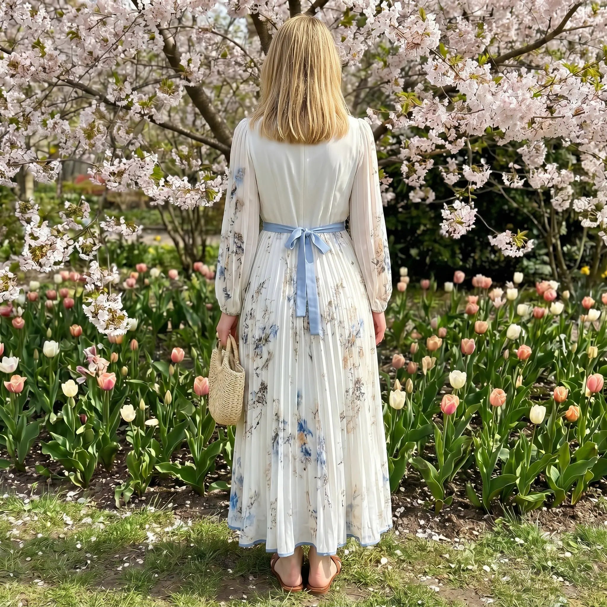 Floriana – plisowana sukienka maxi w kwiaty