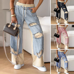 Ellen spodnie jeansowe z szerokimi nogawkami i elastyczną lamówką w stylu Patchwork
