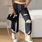 Ellen spodnie jeansowe z szerokimi nogawkami i elastyczną lamówką w stylu Patchwork