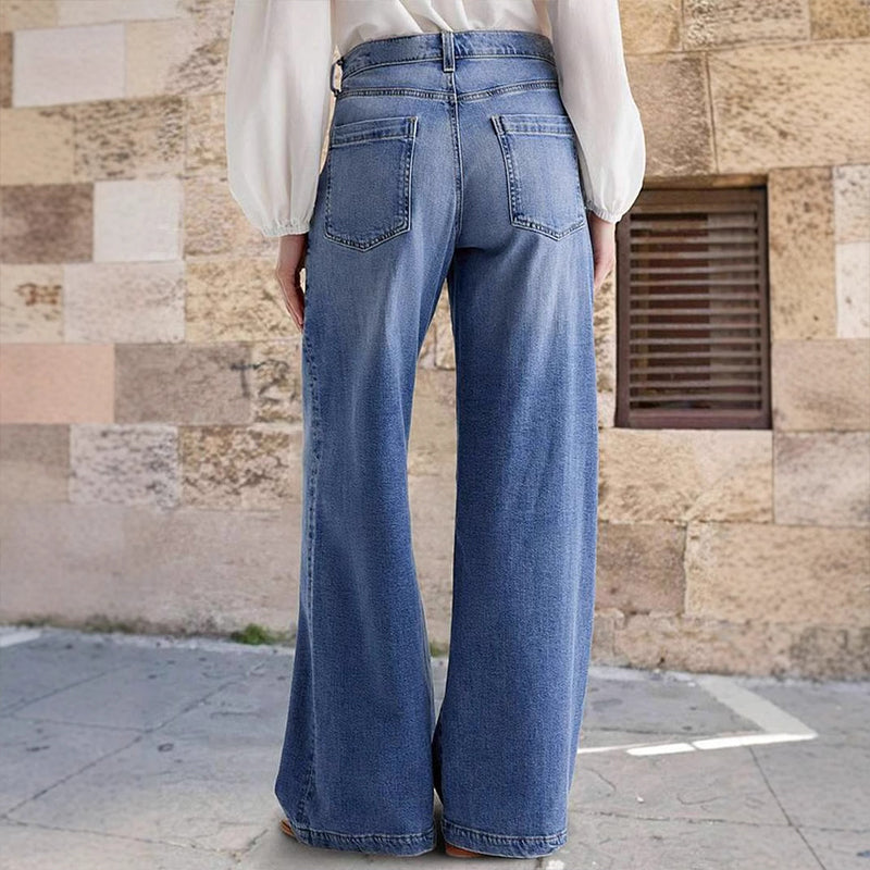 Lucy damskie jeansy vintage z wysokim stanem i szerokimi nogawkami.