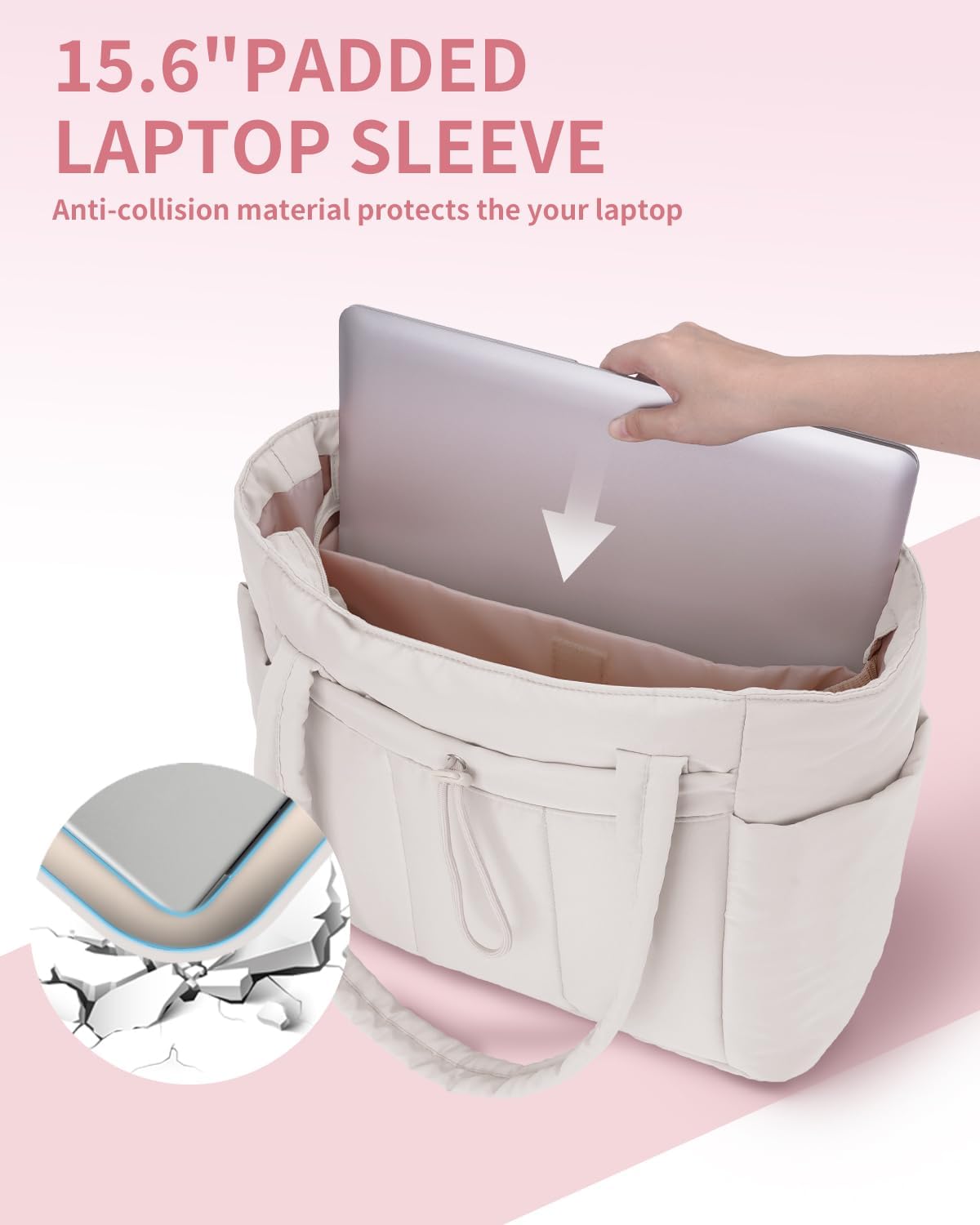 Pojemna damska tote torba na laptopa z bezpieczną kieszenią na kubek