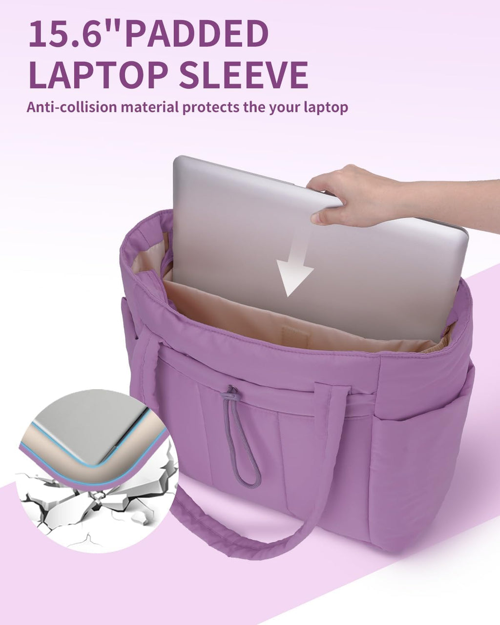 Pojemna damska tote torba na laptopa z bezpieczną kieszenią na kubek