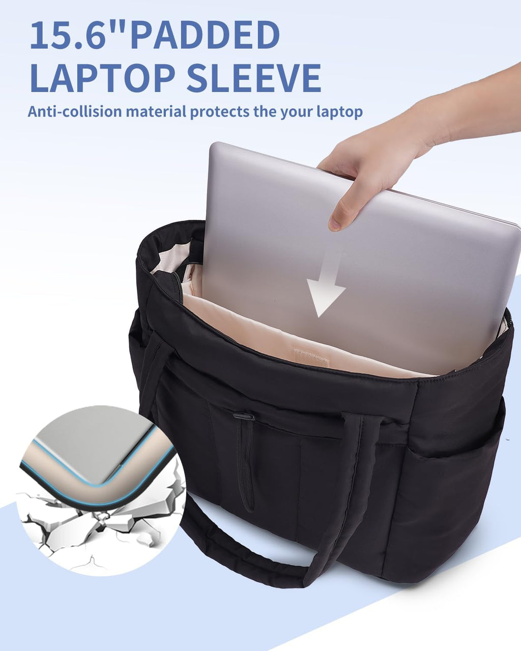 Pojemna damska tote torba na laptopa z bezpieczną kieszenią na kubek