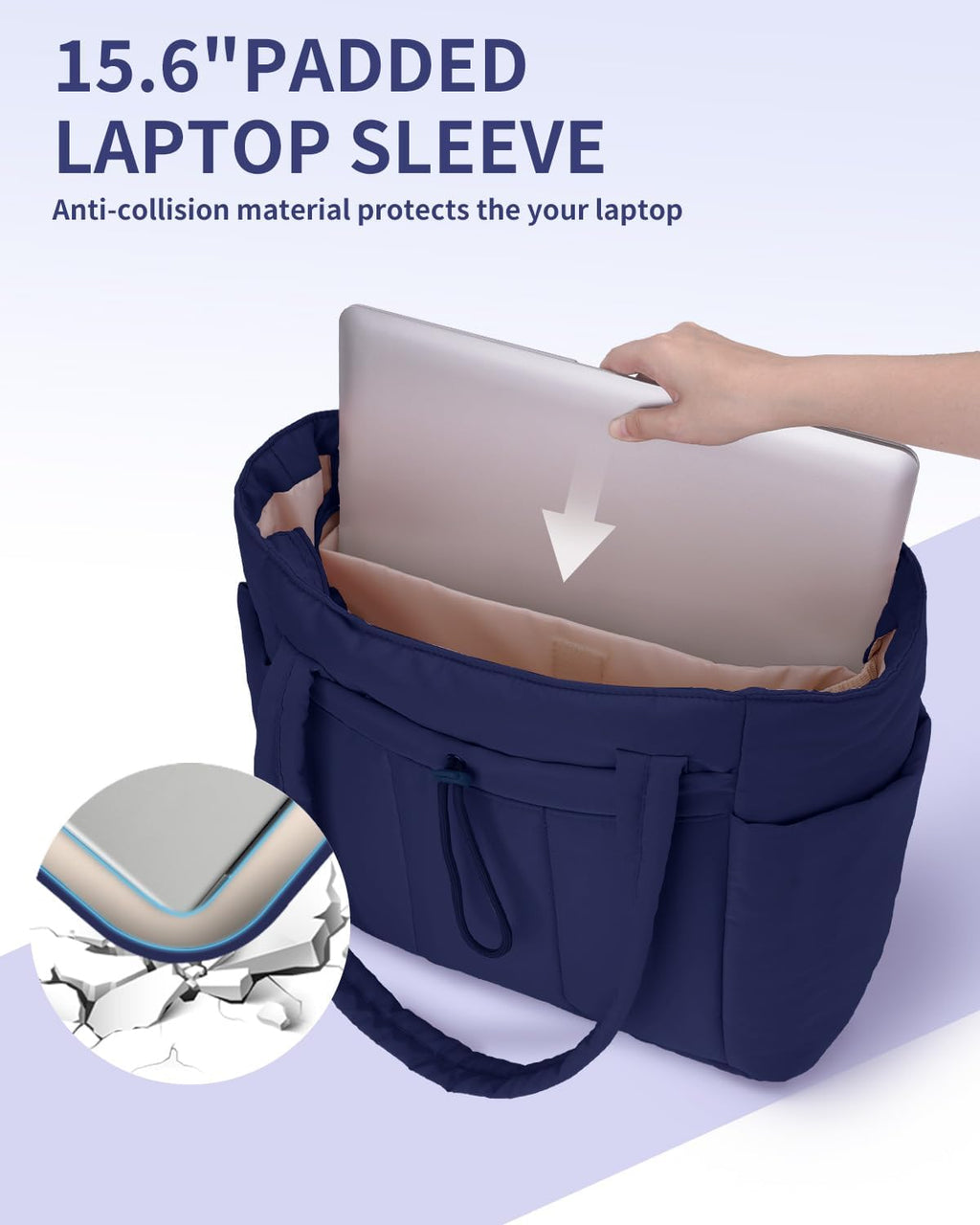 Pojemna damska tote torba na laptopa z bezpieczną kieszenią na kubek